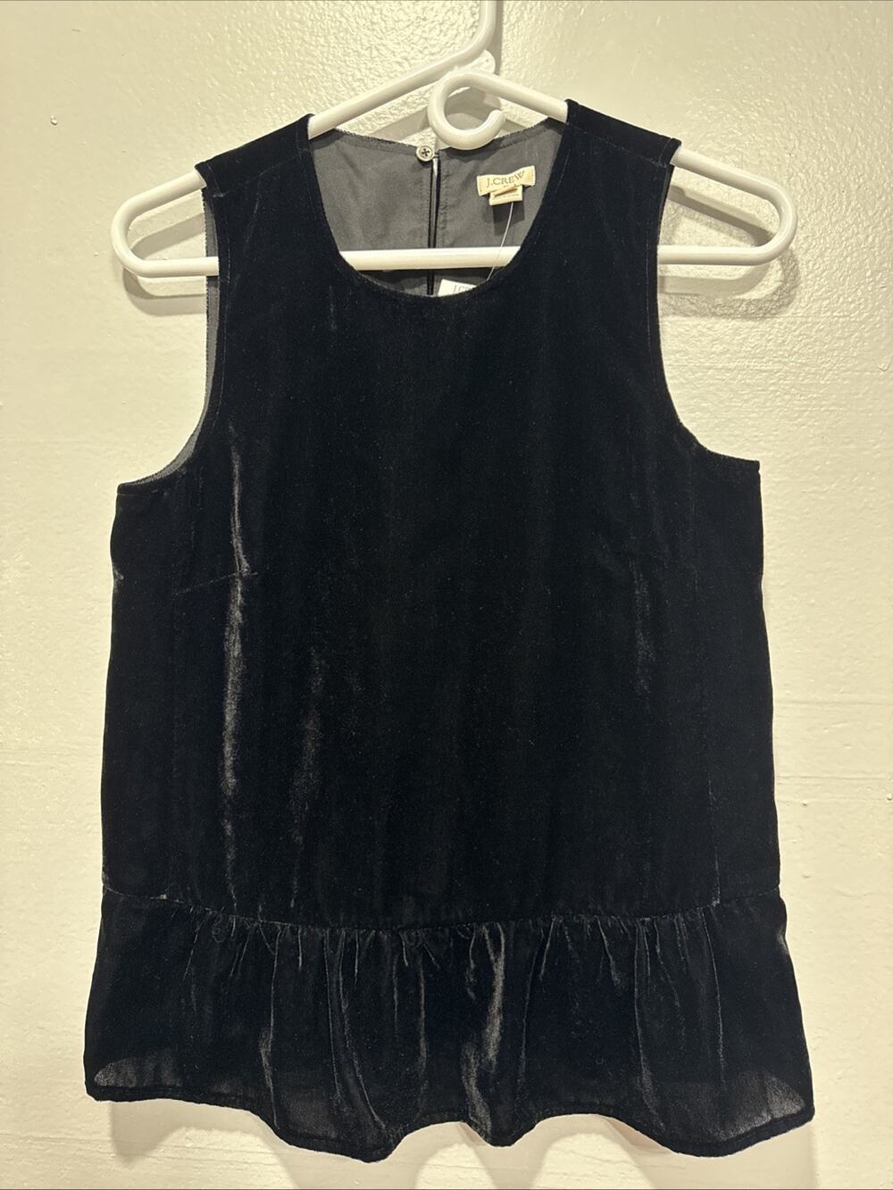 J.Crew Womens Size 0 Black Velvet Sleeveless Peplum Tank Top Ruffled Hem Stylish